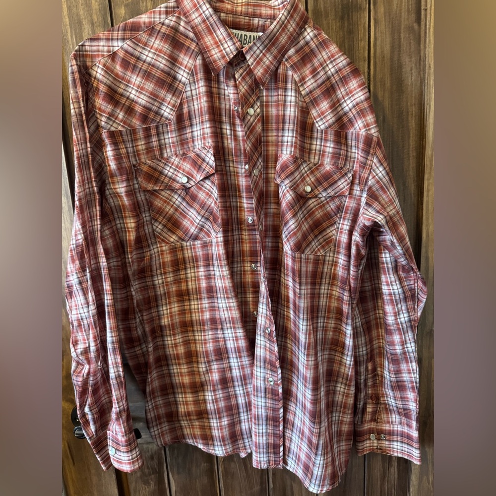 Haband Plaid Snap-tastic Western Shirt Long Sleeve Faux Pearl Snap Shirt Large